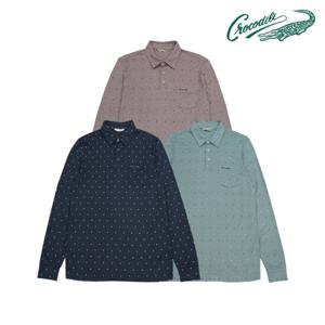 [크로커다일] 혼방 울오버 패턴 냉감 긴팔 카라티 CDAABTS1482