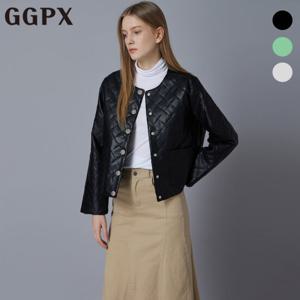 [GGPX] 라운드넥 퀼팅 비건 레더 자켓 (GP1JK031F)