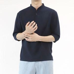 [빌리버스] 남성 티셔츠 헨리넥 기본 7부 무지티 BCM025
