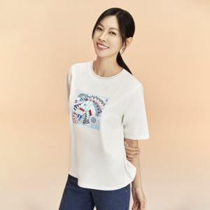 [올포유] 여성 원포인트 라운드 반팔 티셔츠 ALTRM4241-100