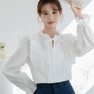 ★베스트★[블랙퀸] 코코리 네크셔링 리본끈 러플 블라우스 blk002973