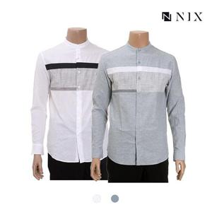 [닉스][닉스]남성 코튼린넨 3도 블록 헨리넥카라 셔츠_FNNECSL112P