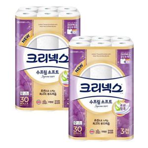 [크리넥스]크리넥스 화장지 3겹 천연펄프 수프림소프트 27M 30롤X2팩
