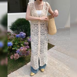 [무드무드] 크로셰 펀칭 롱 베스트 가디건