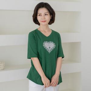 엄마옷 마담4060 브이넥하트티셔츠-QTE2504017-