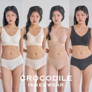 [크로커다일] 감탄브라 소프트 쿨인견 쉘론 패드일체형 V넥/스트랩 브라+팬티 8종세트 택1