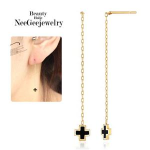 [NeeGee] 14K GOLD 블랙십자가 드롭 이어링
