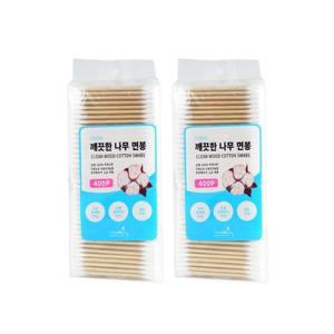 더웰 깨끗한나무면봉 400P(포리백)-2개 나무면봉 멸균 유아 고급면봉