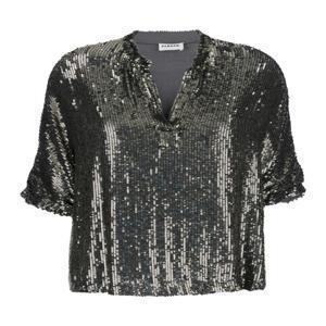 P.A.R.O.S.H. D300793GAMMA23SILVER Metallic Sequin Blouse with V Neck in Tech Fabric Woman
