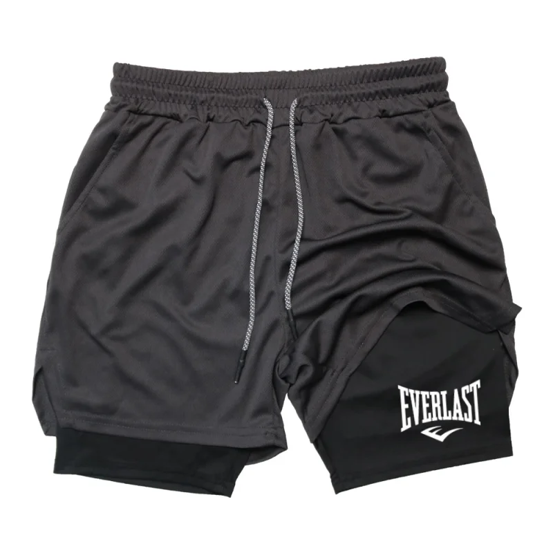남성용 컴프레션 체육복, EVERLAST 프린트 스포츠 팬츠, 더블 레이어, 속건성, 농구, 해변, 근육, 피트니스
