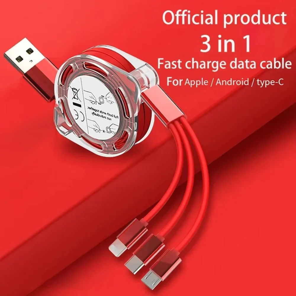 3 in 1 접이식 USB 충전 케이블 아이폰 안드로이드 타입 C 삼성 화웨이 샤오미 휴대폰 마이크로 USB C 코드 고속 충전