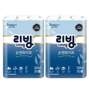 [삼정펄프] 리빙 순앤화이트 3겹 화장지 30M 30롤x2 / 천연펄프