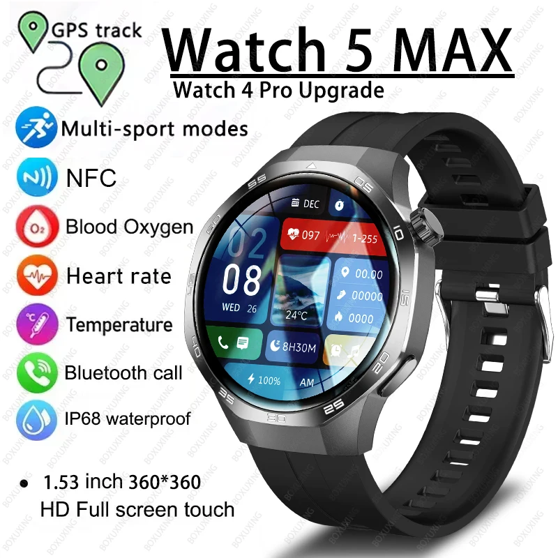 2025 새로운 시계 5 MAX 스마트 시계 HD AMOLED 화면 NFC GPS 트래커 블루투스 통화 방수 스포츠 건강 Smartwatch 남성 여성