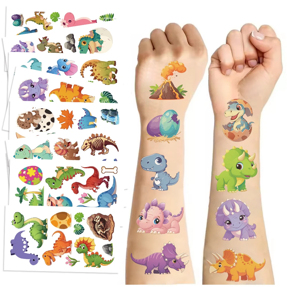 10 시트 공룡 문신 스티커 임시 가짜 문신 팔 손 바디 Waterdichte Tatouages ​​어린이 장난감 선물 붓기