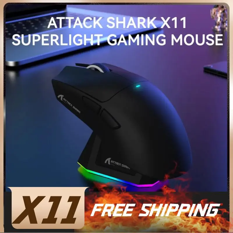 Attack Shark X11 트리플 모드 연결, PAW3311 Bluetooth 마우스, 터치 자기 충전 도크, 초경량 게임용 마우스