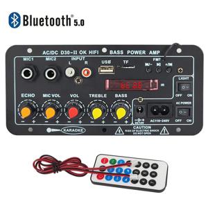 110V 220V 12V 디지털 블루투스 앰프 보드 서브 우퍼 듀얼 마이크 가라오케 앰프 스피커 홈 시어터 DIY 30W