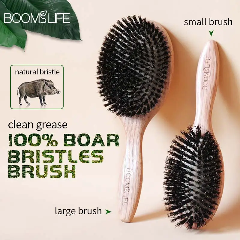 BOOMSLIFE 멧돼지 강모 헤어 브러시 여성용 빗 헤어 우드 헤어 브러시 Detangle Straightener Brush 헤어 빗 이발사 액세서리