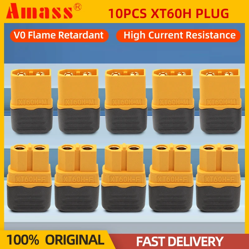 10PCS Amass XT60 + XT60H 플러그 커넥터 (칼집 하우징 포함) 5 쌍 남성 여성 골드 RC Lipo 배터리 RC 드론 자동차 부품 도금