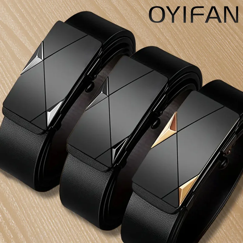 OYIFAN 패션 남자 벨트 남자 정품 가죽 벨트 자동 버클 래칫 벨트 무작위 조정