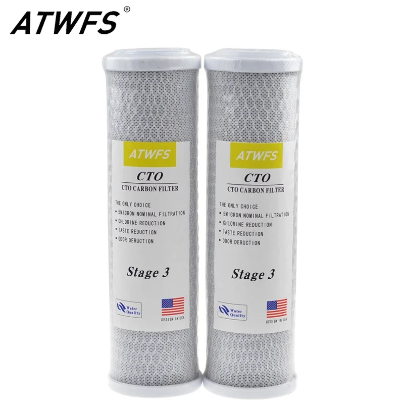 ATWFS 2pcs 범용 워터 필터 활성탄 카트리지 필터, 10 인치 CTO 블록 탄소 필터 정수 시스템
