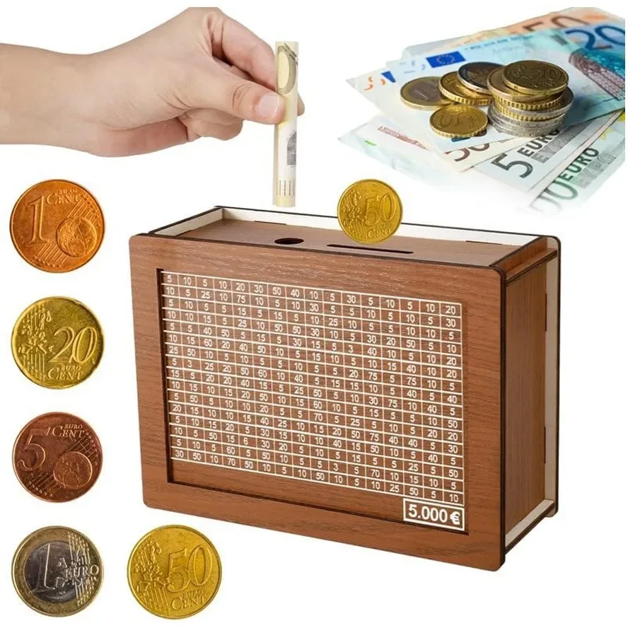 나무 돈 절약 상자 돈 저장 은행 돈 절약 목표 카운터 재사용 가능한 수제 돼지 저금통 동전 트레이 보관 케이스