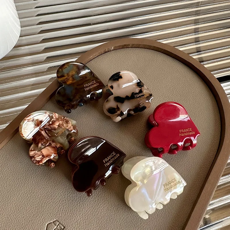 3.5cm 여자를위한 작은 머리 발톱 아세테이트 머리 게 귀여운 하트 모양의 헤어 클립 여자 헤어 액세서리 헤어핀과 클립