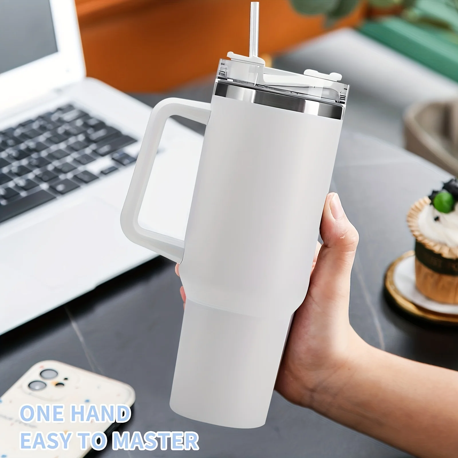 1200MLThermosCup스테인레스 스틸 커피 자동차 컵 냉장 진공 절연 워터컵(빨대 누출 방지 커버 포함)체육관에 적합