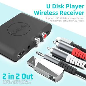 새로운 업그레이드 Bluetooth 5.3 오디오 수신기 NFC U 디스크 RCA 3.5mm AUX USB 스테레오 음악 무선 어댑터 (마이크 포함) 차량용 키트 스피커 앰프