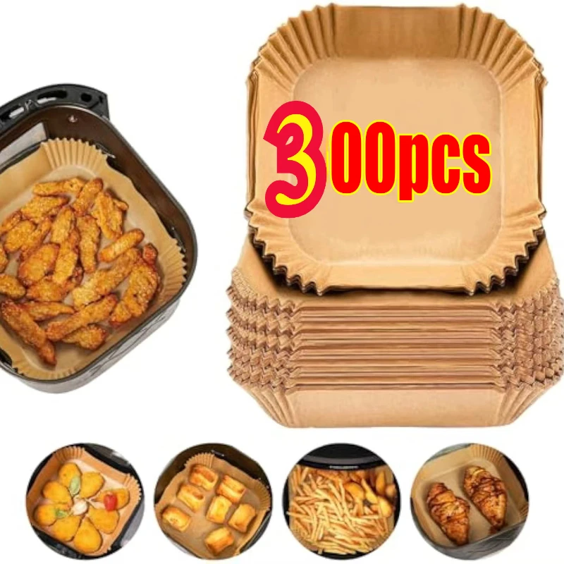 50/100/200pcs 일회용 에어 프라이어 종이 라운드/사각형 특수 종이 식품 실리콘 오일 종이 에어 프라이어 라이너 베이킹 종이