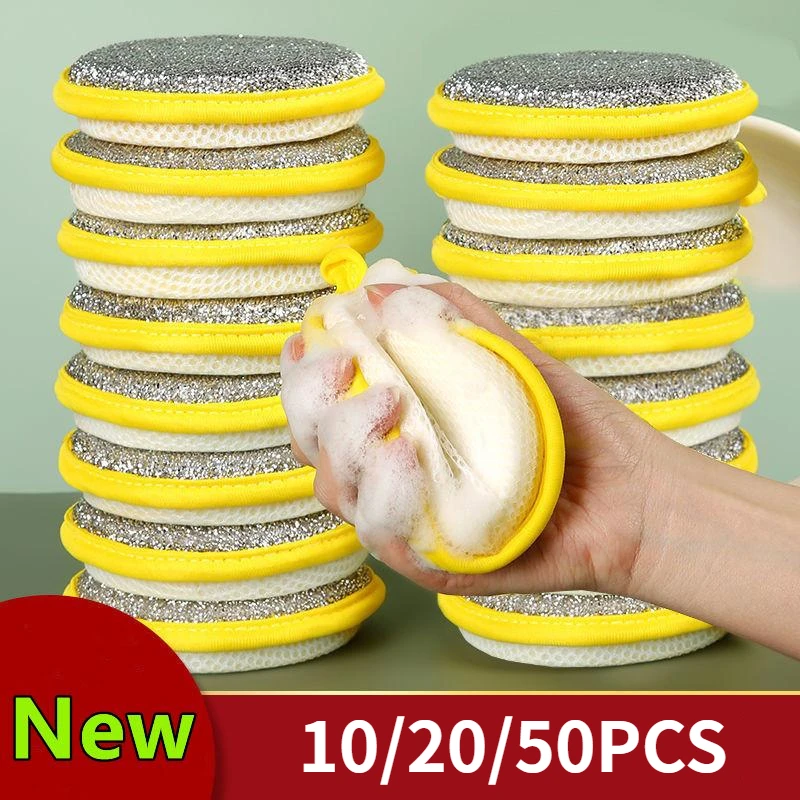 10/20/50PCS 양면 식기 세척 스폰지 접시 세척 브러시 팬 냄비 접시 세척 스폰지 가정용 청소 재사용 가능한 주방 도구