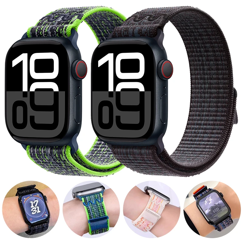 새로운 디자인 나일론 루프 스포츠 스트랩 애플워치 밴드 49mm 브레이슬릿 iWatch S10 9 8 7 6 5 4 se2 울트라 2 46mm 45mm 44mm 41mm 42mm
