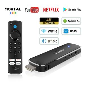 공장 직접 생산 Android14 TV 스틱 홈 시어터 Mortal Q8 지원 4K@60fps 비디오 Wifi6 Allwinner H313 쿼드 코어 음성 리모컨