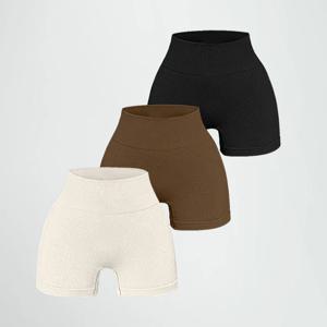 여성용 하이 웨이스트 요가 팬츠, 리프팅 및 쉐이핑 디자인, 솔리드 컬러와 골지 질감으로 꼭 맞는 스포츠 반바지