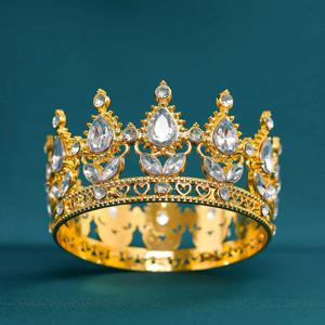 바로크 원형 크리스탈 티아라와 크라운, 라인스톤 프롬 다이아뎀 크라운, 신부 웨딩 헤어 액세서리, 주얼리 크라운 티아라 선물