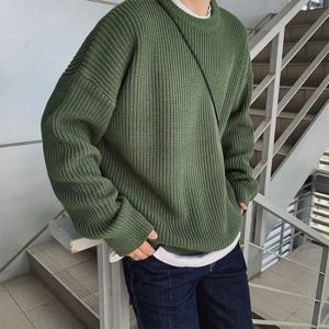 한국어 패션 스웨터 남자 가을 솔리드 컬러 울 스웨터 슬림 피트 남자 스트리트웨어 남성 의류 니트 스웨터 남자 풀오버