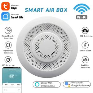 Tuya Wifi 스마트 에어 박스 품질 모니터 CO2 센서 온도 습도 측정기 VOC HCHO 가스 감지기 자동화 알람 Dector
