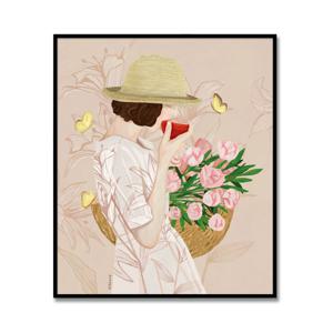Girl with pink tulips - 진순 작가 인테리어 꽃 그림 액자