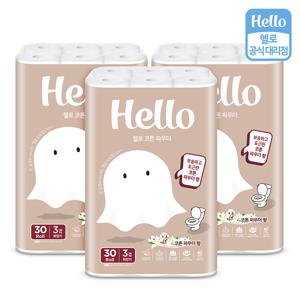 코튼파우더향 천연펄프 3겹 화장지 30m 30롤 3팩