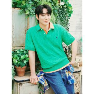 [빈폴솔솔니트] 케이블 칼라넥 니트  애플 그린 (BC5451C40K)