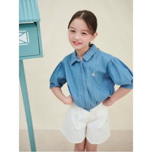 연청 데님 집업형 반소매 블라우스  스카이 블루 (BI5365G91Q)