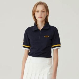골프반팔티 KQF GP122LTS38-NAVY 여성 하이넥 반집업 반팔 티셔츠 / NAVY