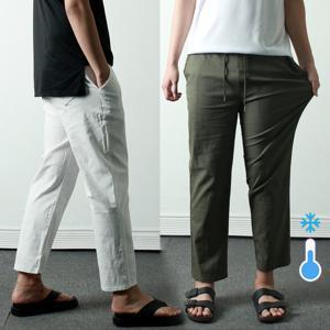 남자 린넨바지 마바지 여름 팬츠 9부바지 테이퍼드 세미와이드 베이지 카키 흰색바지 블랙_KMPA02