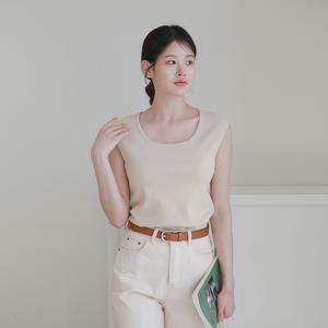 [최초가 79,000원]마리엘 U넥 슬리브리스 니트탑 3종 택1