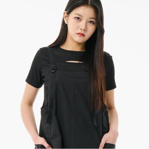 [라이프워크] 여성 골지 프론트 슬릿 숏 반팔 티셔츠_LW252TS831