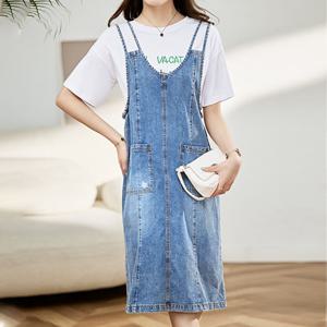 [브리치] 나바바 / NO723 산뜻 포켓 멜빵 데님 원피스