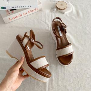 [브리치] 컴온슈 / 나폴리 수제화 캔버스 웨지힐 통굽샌들 (9.5cm)
