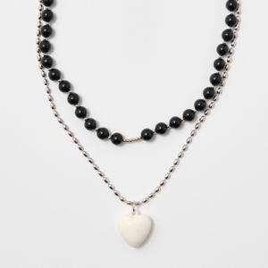 [수지, 윤은혜, 르세라핌 홍은채 착용] Color Jamstone and Heart Layered Necklace[set]-Black & White