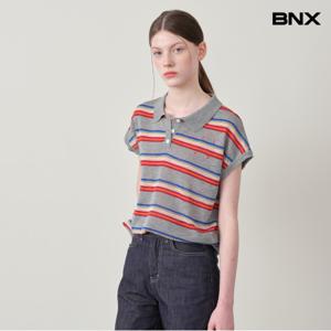 정상가:59,000원 ㅣ 스트라이프 버튼 카라넥 반팔 니트 (BX2KP027L0)