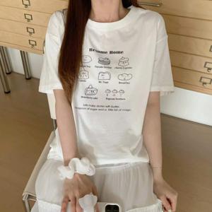 여성 코튼 반팔티 레터링 루즈핏 캐주얼 여름 라운드넥 면 반팔 티셔츠 BLACKTEA13