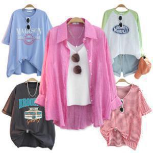 (패션픽)(20%+10%) 쏭스타일 3850원~ 여성용 빅사이즈 오버핏 롱티 데일리룩 셔츠 원피스 세트 신상 반팔